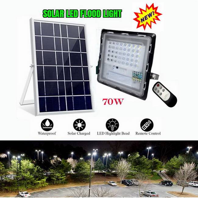 โคมไฟโซล่าเซลล์ (Solar LED Flood Light) 40W 70W 120W 200W 300W สว่างกว่าด้วยชิป SMD LED Lens